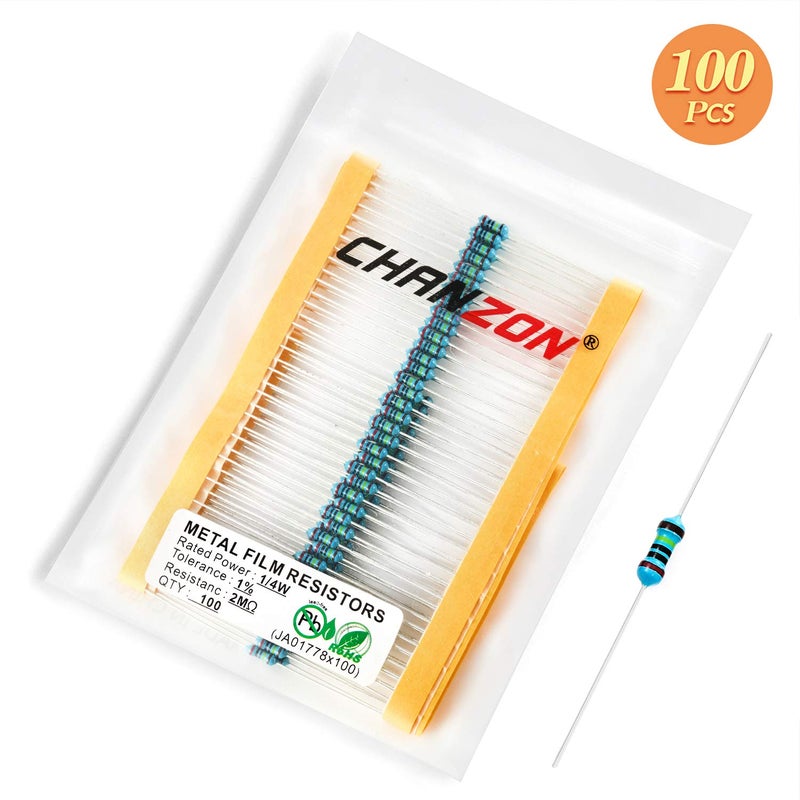 CHANZON 100pcs 1/4W (0.25W) 2M Ω ohm Metal Film Fixed Resistor 0.01 ±1% Tolerance 2MR MF Through Hole Resistors Current Limiting Rohs Certificated - Image 5