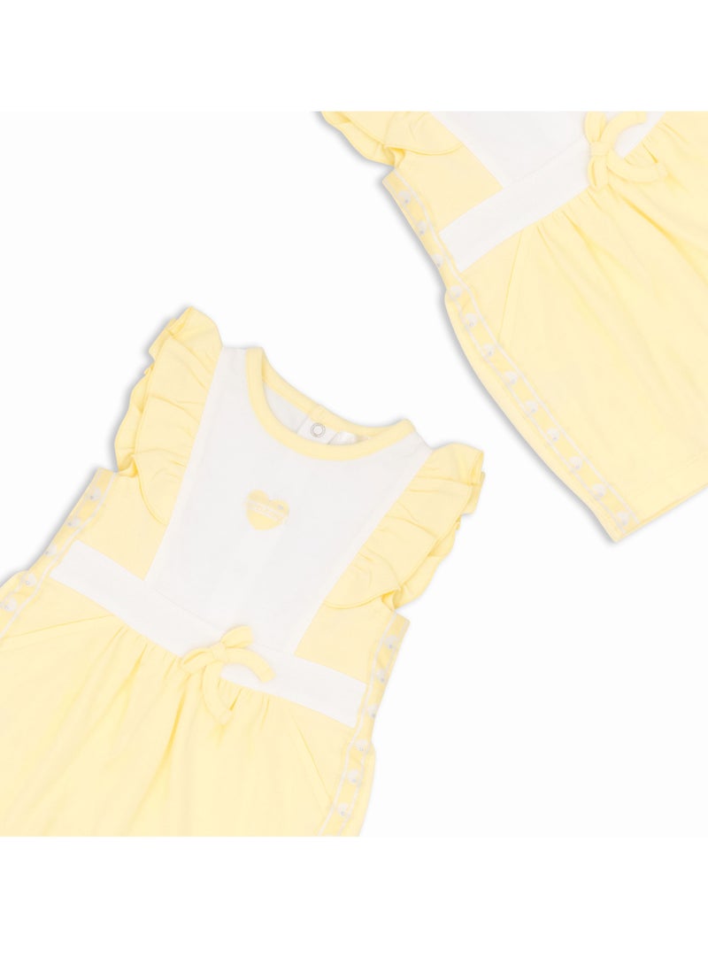 MOON 100% Cotton Ruffle Sleeves Romper3-6M Yellow - Lemon Hearts - Image 3