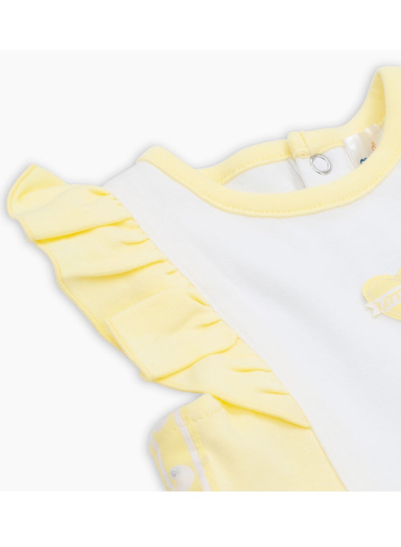 MOON 100% Cotton Ruffle Sleeves Romper3-6M Yellow - Lemon Hearts - Image 4