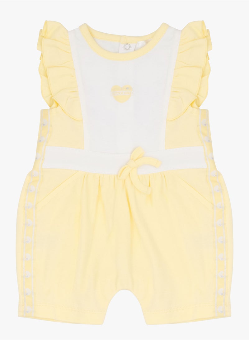 MOON 100% Cotton Ruffle Sleeves Romper3-6M Yellow - Lemon Hearts - Image 1