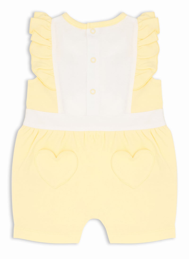 MOON 100% Cotton Ruffle Sleeves Romper3-6M Yellow - Lemon Hearts - Image 2