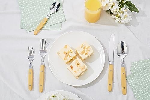 ANNOVA Silverware Set RetroRivet Colorful Stainless Steel Tableware Kitchen Flatware Set Utensils Includes Dinner Knives Forks Spoons Salad Forks Dessert Spoons Ginger Yellow 20 Pieces - Image 3