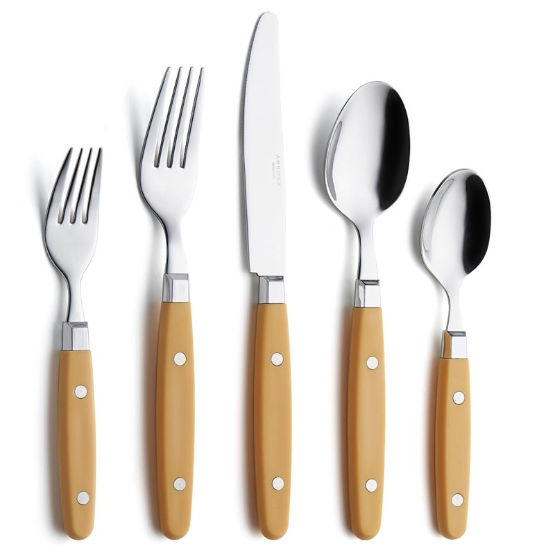 ANNOVA Silverware Set RetroRivet Colorful Stainless Steel Tableware Kitchen Flatware Set Utensils Includes Dinner Knives Forks Spoons Salad Forks Dessert Spoons Ginger Yellow 20 Pieces - Image 2
