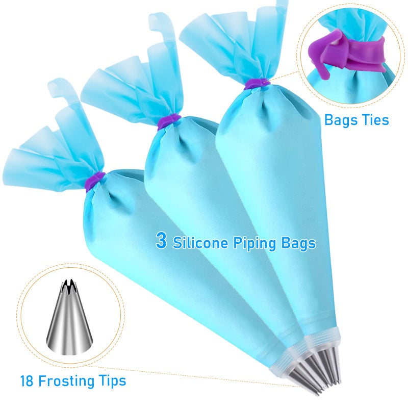 Wddeevoi Piping Bags and Tips Set, Cakes Decorating Kit Supplies with 3 Reusable Pastry Bags, 18 Frosting Tips, 3 Couplers, 3 Bag Ties, 3 Cake Scraper, 1 Cake Decorating Tools for Cookie Icing - Image 4