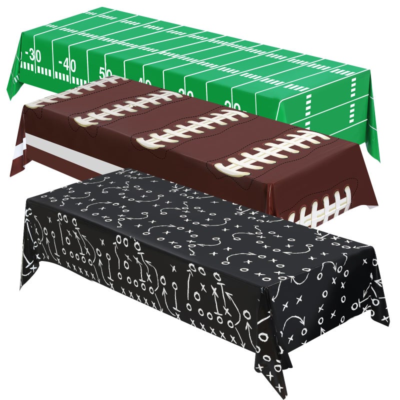 BeadRiver 3PCS Football Party Decorations Disposable Plastic Tablecloth for Sports Themed Decor Birthday Party Supplies 54 X 108 Inch - Image 1