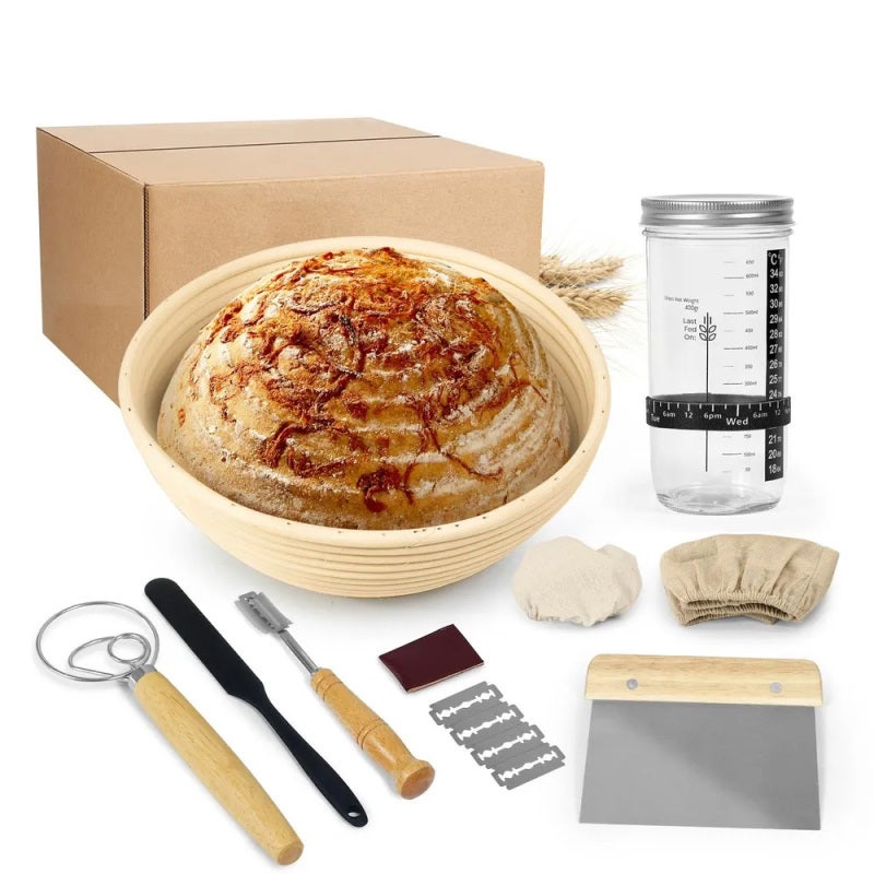 Sourdough Starter Jar Kit: 1 Set With Borosilicate Glass Jar, Bamboo Lid, Cloth Cover & Wooden Spoon - Premium Durable Materials, Aesthetic Functional Design for Home Baking Beginners & Seasoned Baker - Image 1