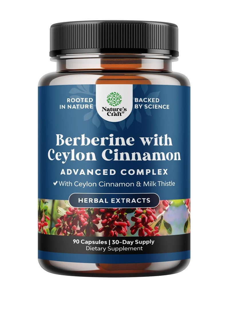 Nature's Craft Balancing Berberine Plus 1200mg Complex - Antioxidant Berberine with Ceylon Cinnamon Capsules Plus Silymarin Milk Thistle Extract - Active PK for Heart Health and Sugar Support 90 Veggie Capsules  - Image 1