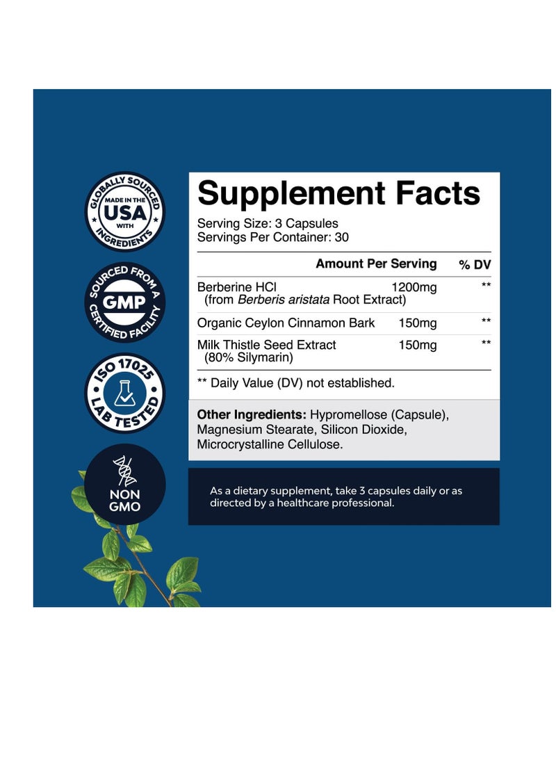 Nature's Craft Balancing Berberine Plus 1200mg Complex - Antioxidant Berberine with Ceylon Cinnamon Capsules Plus Silymarin Milk Thistle Extract - Active PK for Heart Health and Sugar Support 90 Veggie Capsules  - Image 2