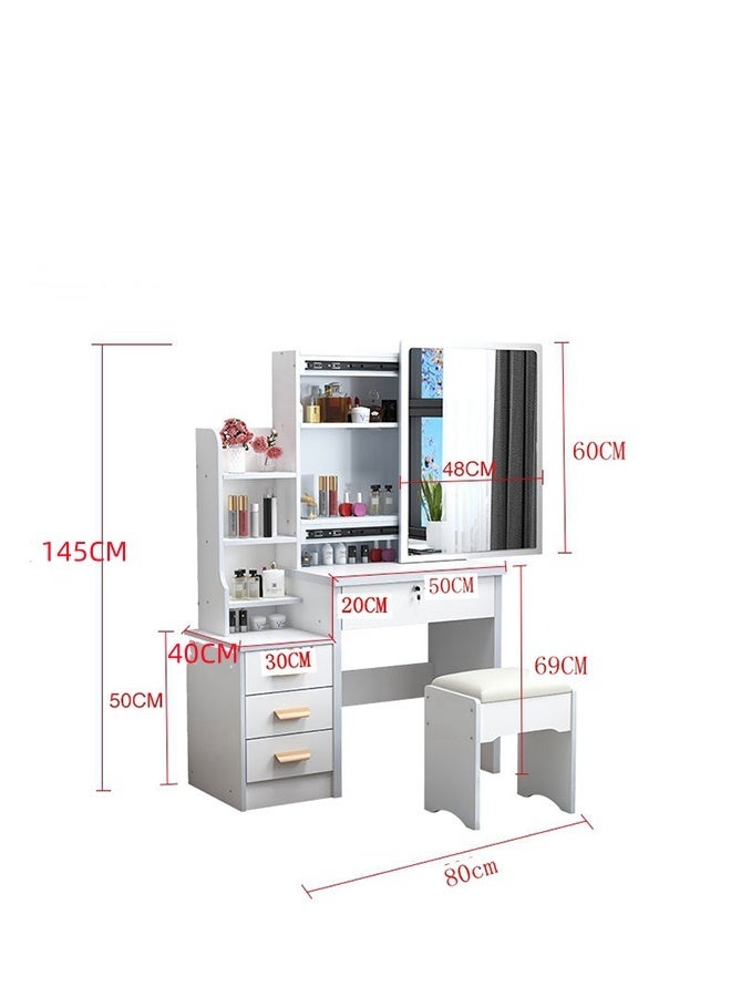 JCB CHIC 3 in 1 Vanity Desk with LED Mirror,Makeup Vanity with Drawer and Cushion Stool,Dressing Table Vanity Set with 4 Drawers and Open Shelvesfor Bedroom, Rectangular  Mirror(100×40×145CM） - Image 2