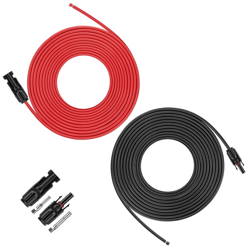 iGreely Solar Panel Extension Cable 30 Feet 10AWG6mm Solar Extension Cable with Female and Male Connector Solar Panel Wire Adapter 30FT Red 30FT Black