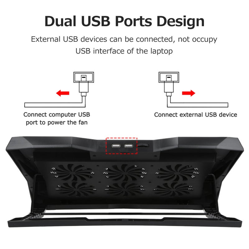 Foldable Laptop Cooler 6-fan Laptop Cooling Stand Low Noise with 6-level Adjustable Height Dual USB Ports Wide Compatibility - Image 2