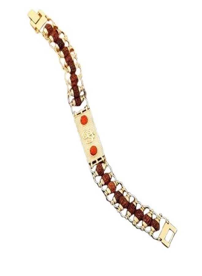 DIVISHA Gold Plated Rudraksha Bracelet for Men with Om Design | Spiritual Kada | Adjustable Chain | Religious Gift for Men & Boys - Image 1