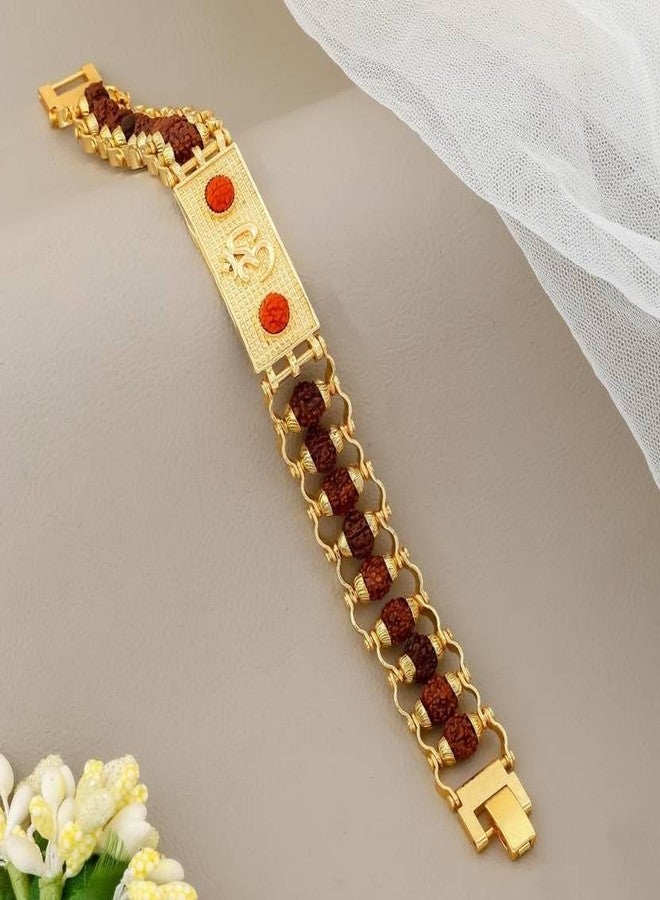 DIVISHA Gold Plated Rudraksha Bracelet for Men with Om Design | Spiritual Kada | Adjustable Chain | Religious Gift for Men & Boys - Image 5