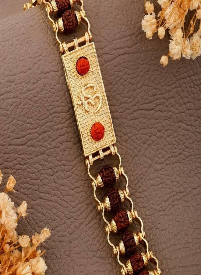 DIVISHA Gold Plated Rudraksha Bracelet for Men with Om Design | Spiritual Kada | Adjustable Chain | Religious Gift for Men & Boys - Image 4