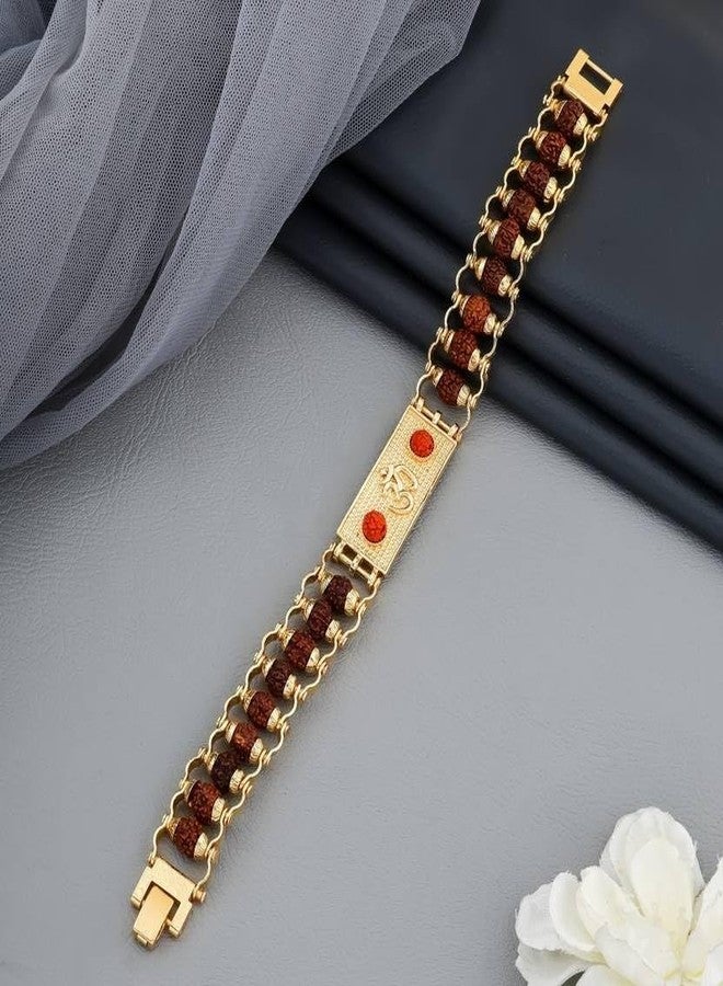 DIVISHA Gold Plated Rudraksha Bracelet for Men with Om Design | Spiritual Kada | Adjustable Chain | Religious Gift for Men & Boys - Image 2