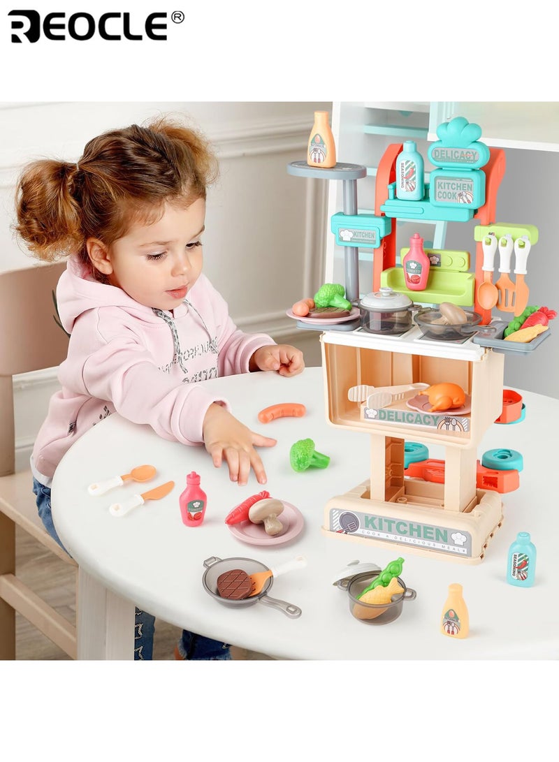 REOCLE Kid's 2-in-1 Shopping Cart with Kitchen Playset and Pretend Food Design Toddler Role Play Toy with Pots Pans for Imaginative Learning - Image 4