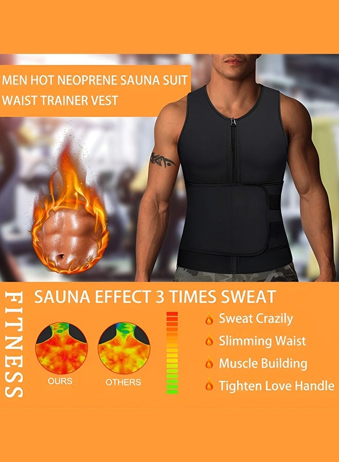 Men Sweat Sauna Vest,Adjustable Compression Tank Tops,Sleeveless Chest Compress Zipper Undershirts,Men Body Shaper Slimmer,Waist Trainer Corset For Workout Weight Loss Muscle Training Slimming-L
