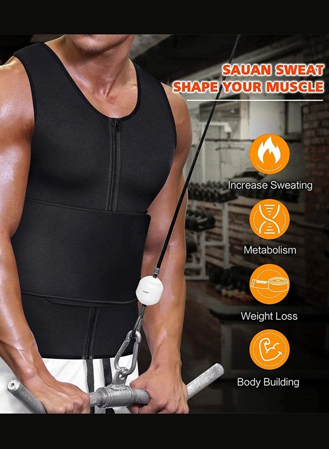 Men Sweat Sauna Vest,Adjustable Compression Tank Tops,Sleeveless Chest Compress Zipper Undershirts,Men Body Shaper Slimmer,Waist Trainer Corset For Workout Weight Loss Muscle Training Slimming-L