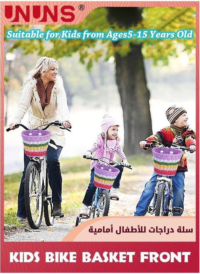 UNUNS Kids Bike Basket Front,Front Bicycle Baskets For Kids,Small Wicker Boys and Girls,Toddler Scooter Handlebar Basket,21x16x16cm,Colorful  - Image 4