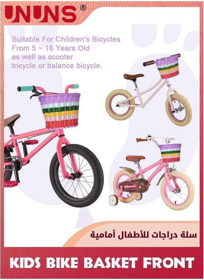 UNUNS Kids Bike Basket Front,Front Bicycle Baskets For Kids,Small Wicker Boys and Girls,Toddler Scooter Handlebar Basket,21x16x16cm,Colorful  - Image 3