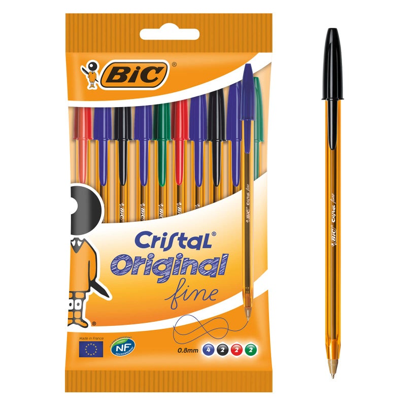Bic أقلام حبر جاف بيسك كريستال الأصلية بنقطة رفيعة (0.8 مم) - ألوان متنوعة، حقيبة من 10 - Image 1
