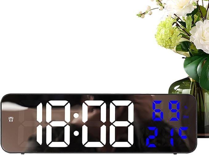 LARGE DIGITAL ALARM CLOCK WITH DATETEMPERATURE DISPLAY DUAL ALARMS WITH CLASSIC MUSIC RING 3 LEVEL DIMMER PLUG IN ELECTRONIC ALARM CLOCKS FOR BEDROOM