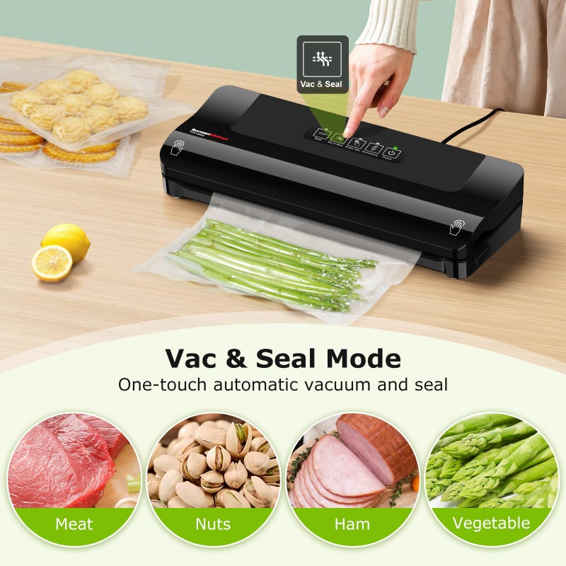 Bonsenkitchen Vacuum Sealer, Multi-Functional Food Sealer with 5 Vacuum Bags, External Vacuum System & Accessory Tube,Fast-Compact Design, Bright Black - Image 3