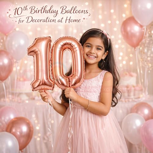 Propsicle Rose Gold Foil Number 10 Balloons 16 Inch, Pack of 2 Ten Digit Balloons for Birthday Decoration, Anniversary Decoration, Supports Helium and Air Inflation - Image 3