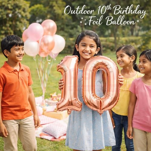 Propsicle Rose Gold Foil Number 10 Balloons 16 Inch, Pack of 2 Ten Digit Balloons for Birthday Decoration, Anniversary Decoration, Supports Helium and Air Inflation - Image 5