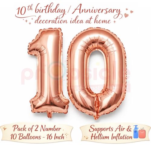Propsicle Rose Gold Foil Number 10 Balloons 16 Inch, Pack of 2 Ten Digit Balloons for Birthday Decoration, Anniversary Decoration, Supports Helium and Air Inflation - Image 2