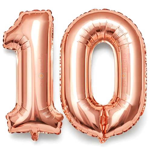 Propsicle Rose Gold Foil Number 10 Balloons 16 Inch, Pack of 2 Ten Digit Balloons for Birthday Decoration, Anniversary Decoration, Supports Helium and Air Inflation - Image 1