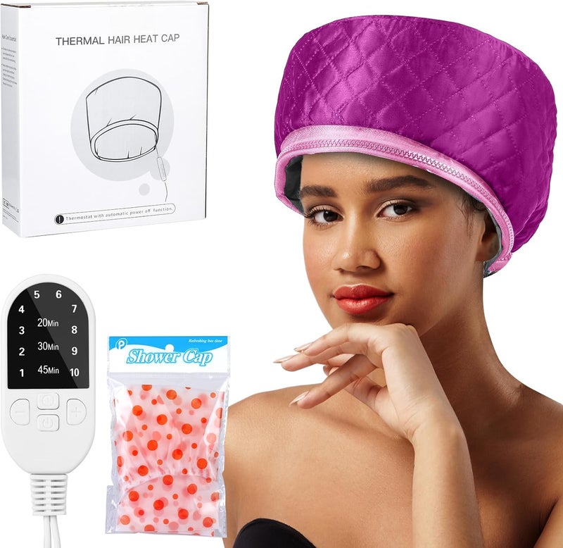 MSDADA Hair Steamer for Deep Conditioning Heat Cap for Natural Hair Home use Thermal Steamer 10 Level Heats Up Quickly with Timer Settings Electric Heat Hair Spa Hat Purple 