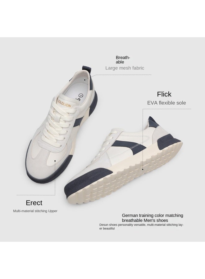 Goldlion Retro Casual German Training Shoes, 25 Autumn Style Color-block Men's Sneakers, Platform Thick Sole Height-increasing White Shoes, Men's Casual Shoes - Image 3