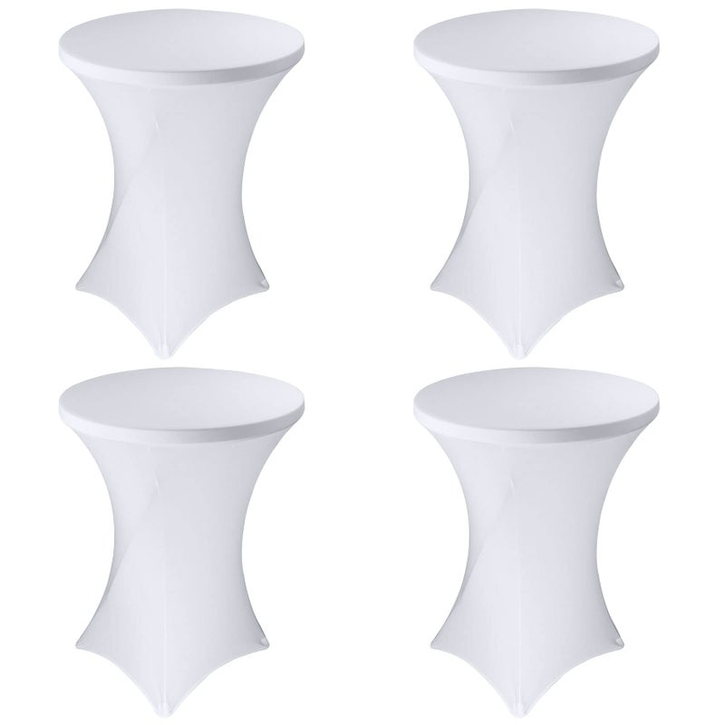 4 Pack 32x43 Inch Cocktail Table Cover Spandex Stretch Square Corners Tablecloth White Cocktail Fitted High Top Table Cloth for Bar Weddings Birthday Banquet Outdoor Party White
