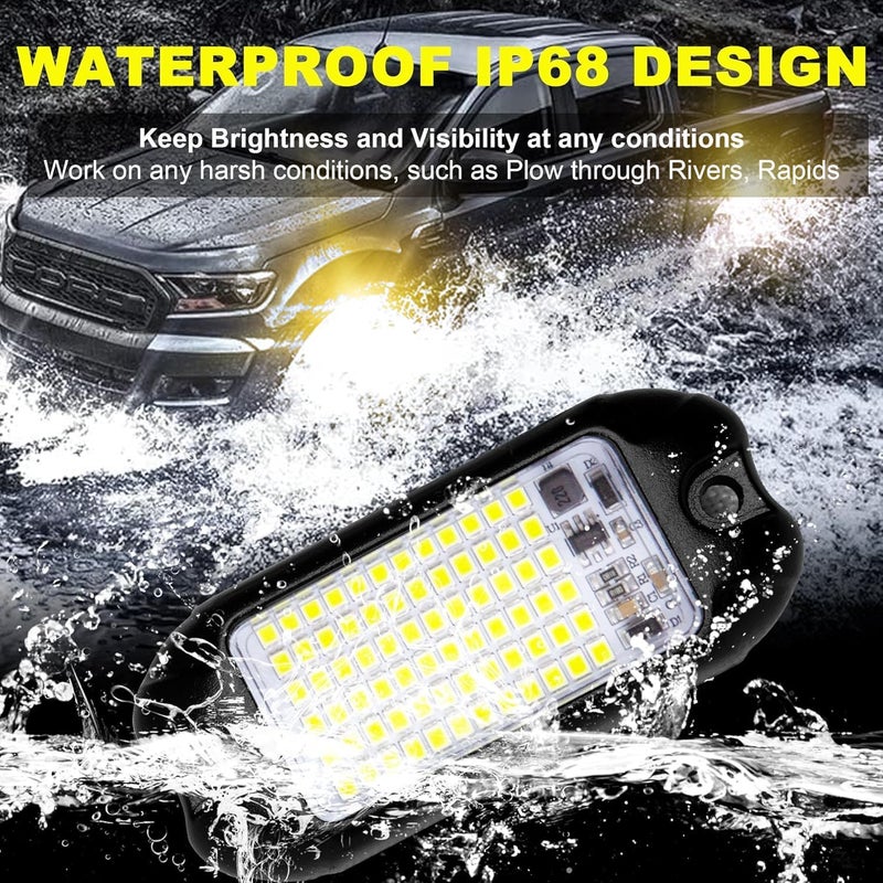 Nicoko 4Pods Pure Yellow 72 LEDs SMD Chips 72w High Power Rock Lights Super Bright Yellow Offroad Car Boat Underglow Lights IP68 Waterproof for Truck SUV UTV ATV RZR - Image 4