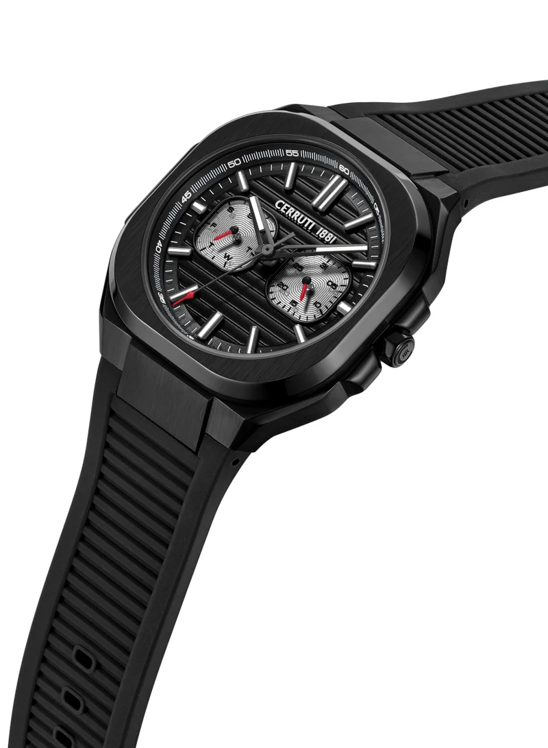 CERRUTI 1881 Leadri Black Dial Silicone Strap Multifunction Watch For Men, 31.5mm