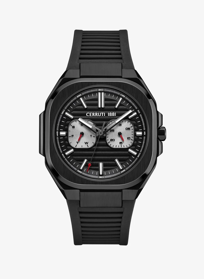 CERRUTI 1881 Leadri Black Dial Silicone Strap Multifunction Watch For Men, 31.5mm