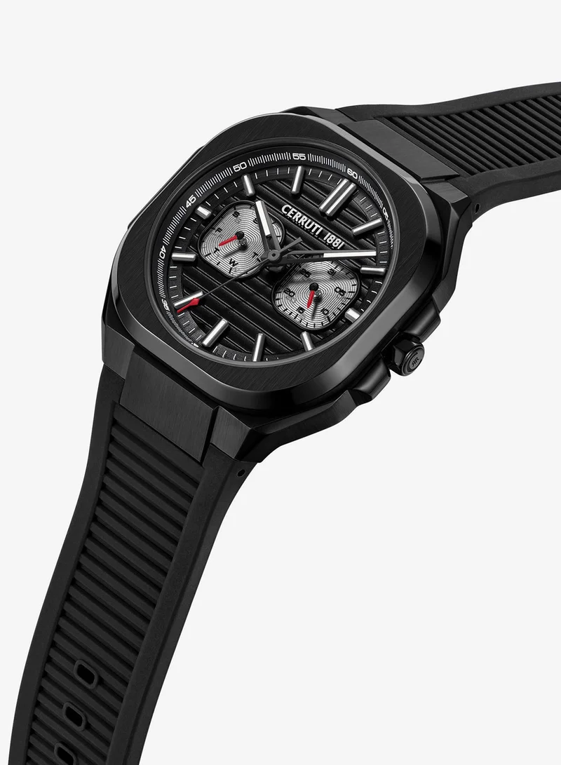 CERRUTI 1881 Leadri Black Dial Silicone Strap Multifunction Watch For Men, 31.5mm