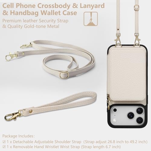 Keallce Case for iPhone 17 Pro Max 6.9'' Case Wallet, Crossbody Zipper Purse with RFID Blocking Card Slots Kickstand, Lanyard & Handstrap Flip Folio Leather Phone Cover for iPhone 17 Pro Max, Beige - Image 5
