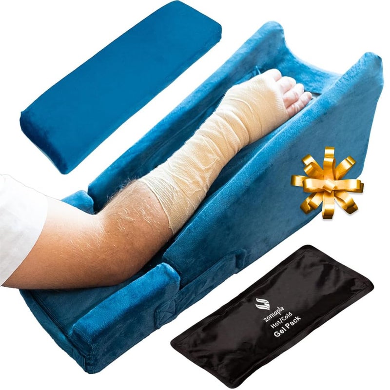 Zomaple Arm Elevation Pillow, Navy Blue â€“ Reduce Swelling & Pain with Elbow Support â€“ Adjustable, Gel-Infused Foam, Hot/Cold Gel Pack & Washable Cover â€“ Arm Support Pillow for Post-Surgery Recovery - Image 1