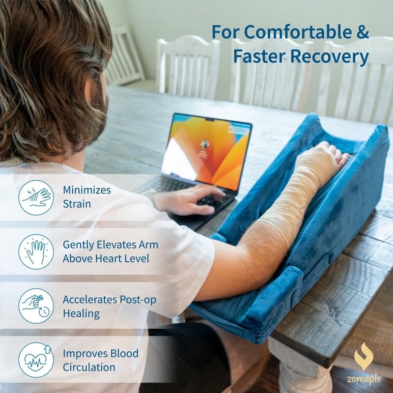 Zomaple Arm Elevation Pillow, Navy Blue â€“ Reduce Swelling & Pain with Elbow Support â€“ Adjustable, Gel-Infused Foam, Hot/Cold Gel Pack & Washable Cover â€“ Arm Support Pillow for Post-Surgery Recovery - Image 3