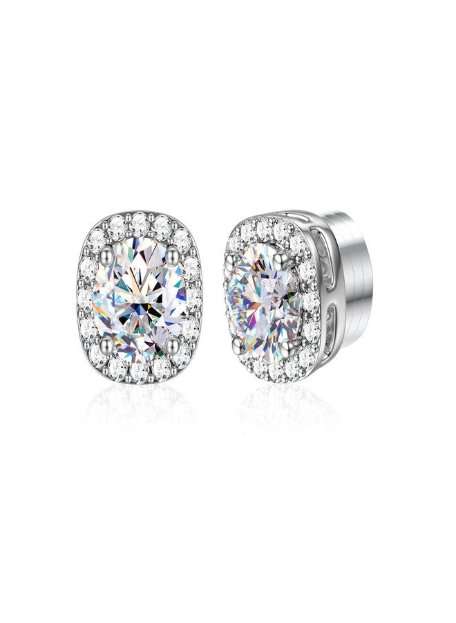 GEMQUEEN Moissanite Magnetic Earrings for Men : 18K White Gold Plated Hypoallergenic Stainless Steel Non Piercing Clip on Fake Earrings Studs Halo Round Square Diamonique Earring Women D Color VVS1 - Image 1