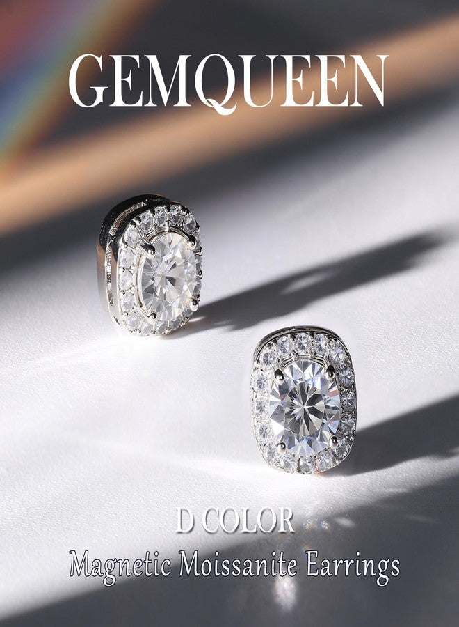 GEMQUEEN Moissanite Magnetic Earrings for Men : 18K White Gold Plated Hypoallergenic Stainless Steel Non Piercing Clip on Fake Earrings Studs Halo Round Square Diamonique Earring Women D Color VVS1 - Image 2