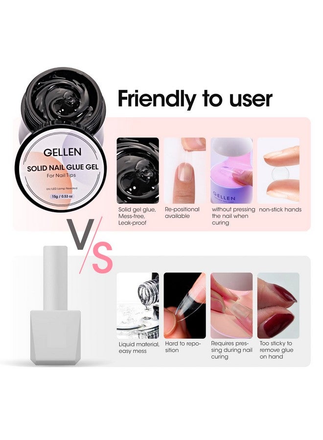 Gellen Solid Nail Glue Gel for False Nail Tips, Huge Capacity 15g Press on Nail Glue Solid Acrylic Nail Glue Gel for Salon Art DIY at Home, Need UV Light Cured - Image 2