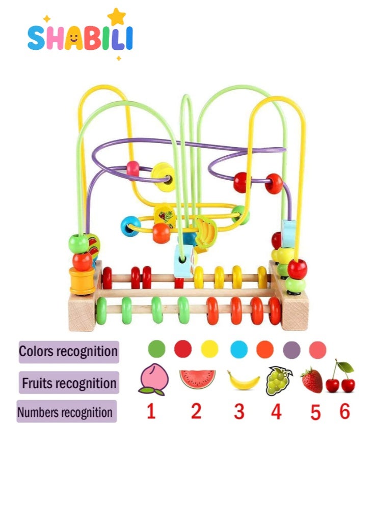 شبيلي متاهة خرز خشبية للأطفال +18 شهرًا، عدّاد مونتيسوري، خرز منزلق على أسلاك ملتوية مع قاعدة شفط، تعرّف على الألوان وتنمية المهارات الحركية الدقيقة، هدية تعليمية للأولاد والبنات - Image 3