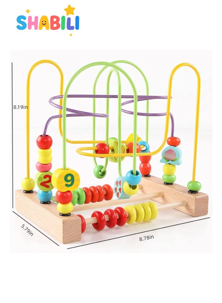 شبيلي متاهة خرز خشبية للأطفال +18 شهرًا، عدّاد مونتيسوري، خرز منزلق على أسلاك ملتوية مع قاعدة شفط، تعرّف على الألوان وتنمية المهارات الحركية الدقيقة، هدية تعليمية للأولاد والبنات - Image 5