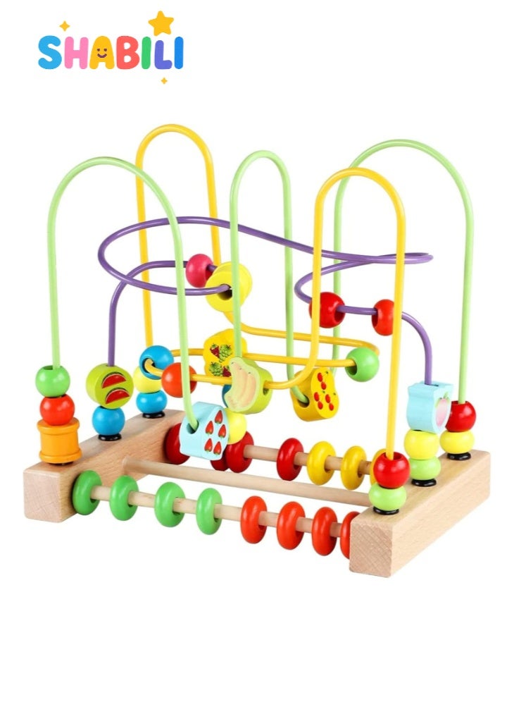 شبيلي متاهة خرز خشبية للأطفال +18 شهرًا، عدّاد مونتيسوري، خرز منزلق على أسلاك ملتوية مع قاعدة شفط، تعرّف على الألوان وتنمية المهارات الحركية الدقيقة، هدية تعليمية للأولاد والبنات - Image 1