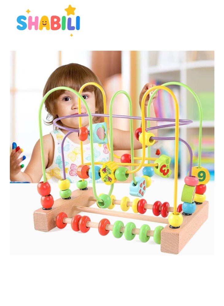 شبيلي متاهة خرز خشبية للأطفال +18 شهرًا، عدّاد مونتيسوري، خرز منزلق على أسلاك ملتوية مع قاعدة شفط، تعرّف على الألوان وتنمية المهارات الحركية الدقيقة، هدية تعليمية للأولاد والبنات - Image 2
