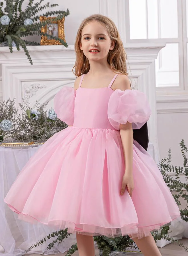 تايك تو فستان بناتي بفيونكة وحافة مكشكشة