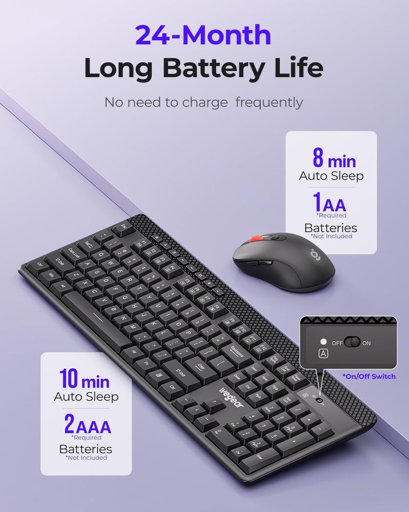 wegear Wireless Keyboard and Mouse Combo, 5-Level Adjustable 4000 DPI Mouse, Quiet 2.4G Full Size Keyboard with 8 Additional Shortcuts, Silent Typewriter for PC, Desktop, Laptop, MacBook - Image 5
